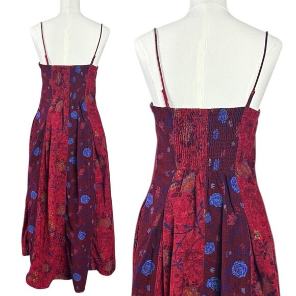 Free People Bohemian Grunge Witchy Corduroy Gail Midi Dress Scarlet Combo Medium - Picture 5 of 14